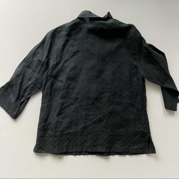 Vintage Linen Button Up Collared Shirt Embroidered - Picture 2 of 5